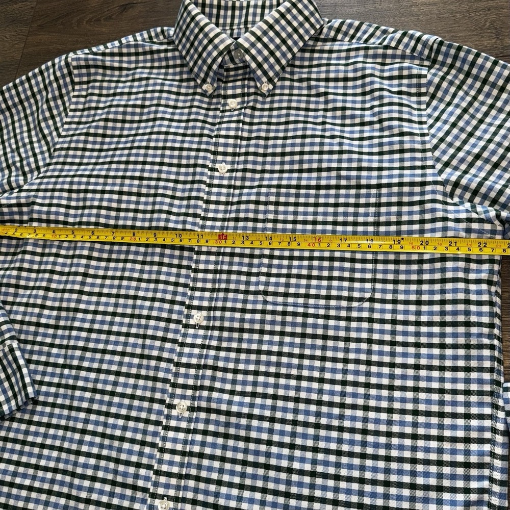 Stafford Mens 2XL Oxford Dress Shirt Button Up Cotton Green Blue Gingham Plaid - Picture 14 of 16